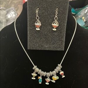 Silver Cocktail Charm Necklace and Earring Set Like  Brighton